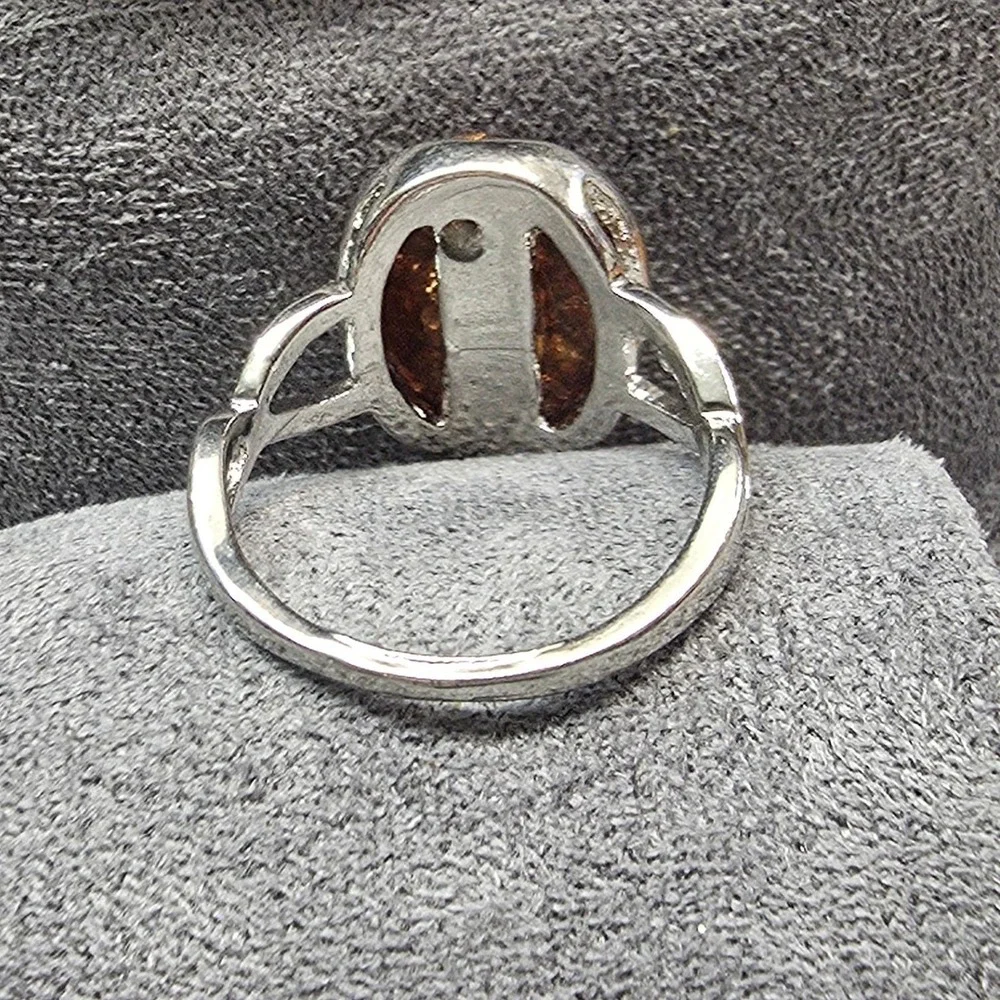 New Brown Sparkly Cabochon SilverTone Statement Ring Plus‎ Size 10 Brown Stone
